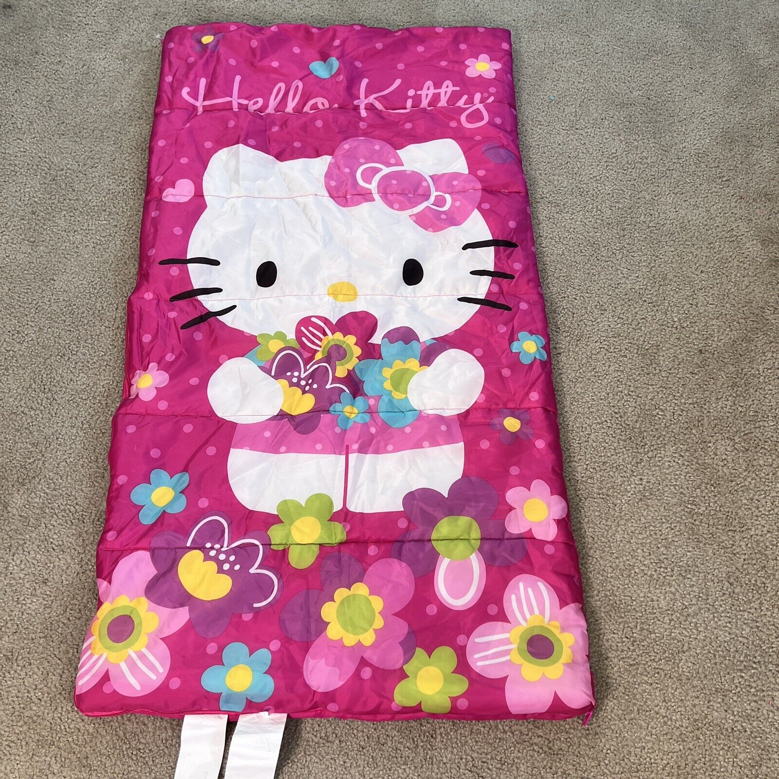 HELLO KITTY Child’s Sleeping Bag Sanrio 2015 Pink Flowers Kids Size