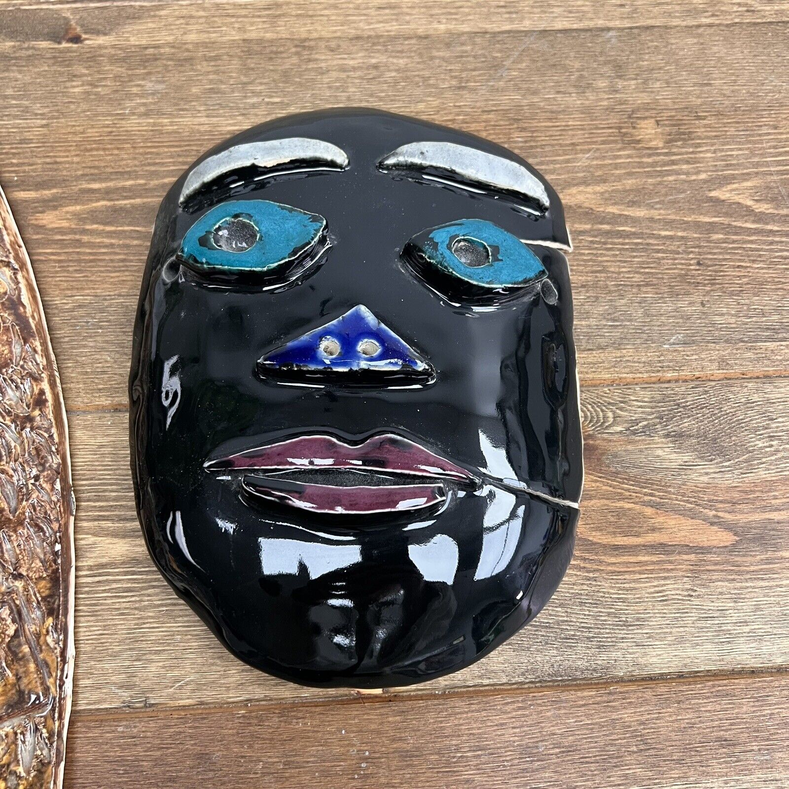 Vintage Studio Art Pottery Ugly Face Pottery Mask Wall Hanging Folk Art