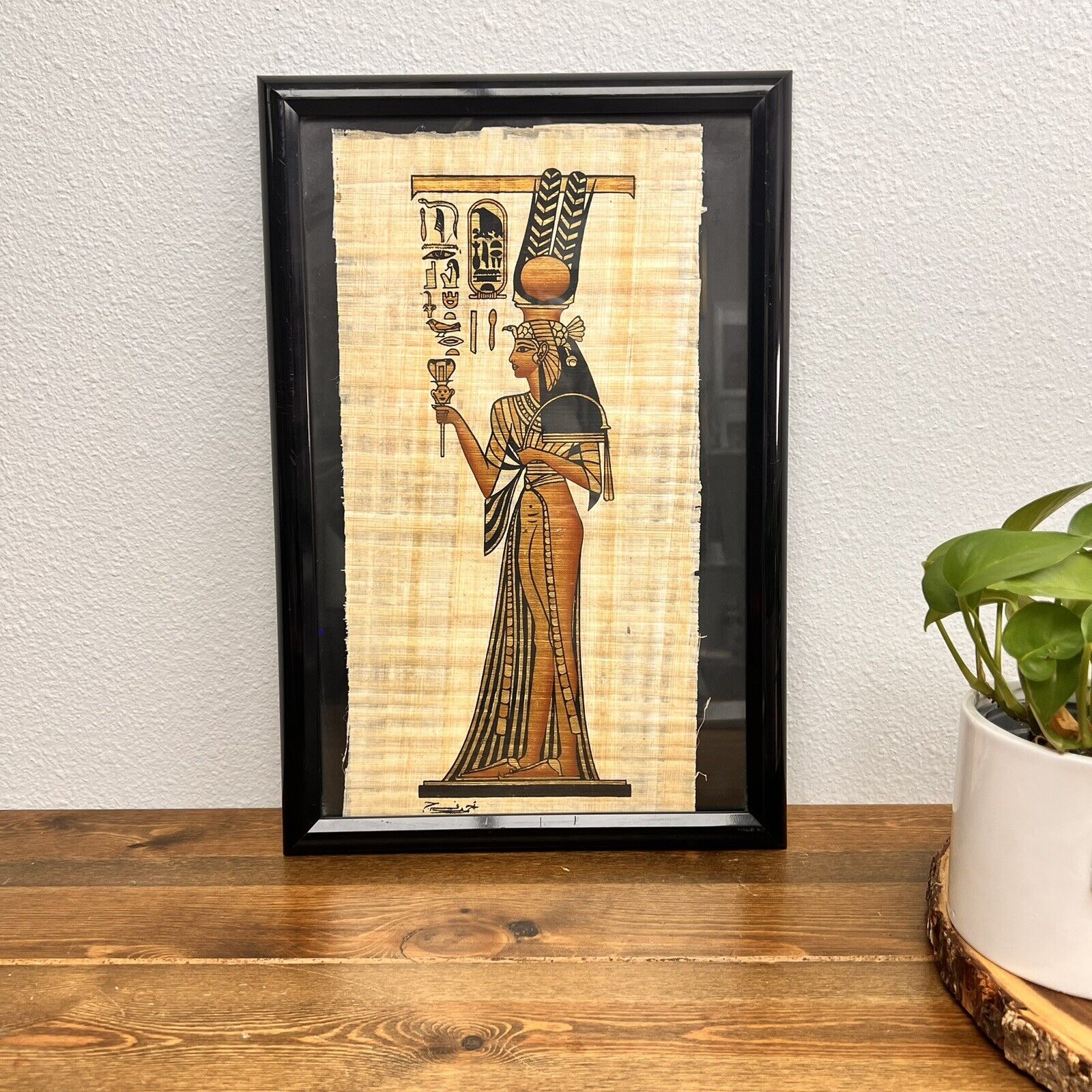 Vintage Egyptian Hand Painted Serigraph On Papyrus Framed