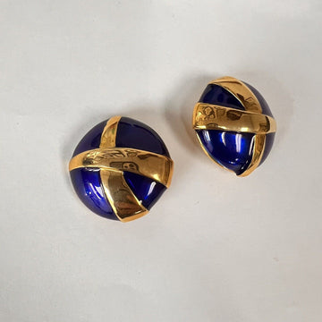 Vintage Gold & Blue Enamel Clip On Earrings