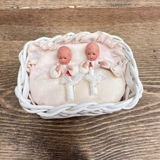 Vintage 40s? CACO Baby Twins Babys Dollhouse Wicker Carriage German