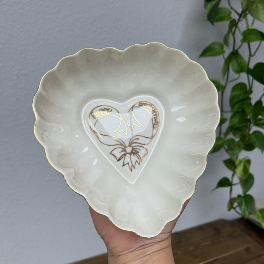 Vintage Belleek Ireland Happy Anniversary Heart Shaped Porcelain Dish