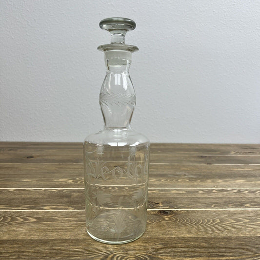 Scotch Glass Bottle Etched Deco Flower Glass Clear