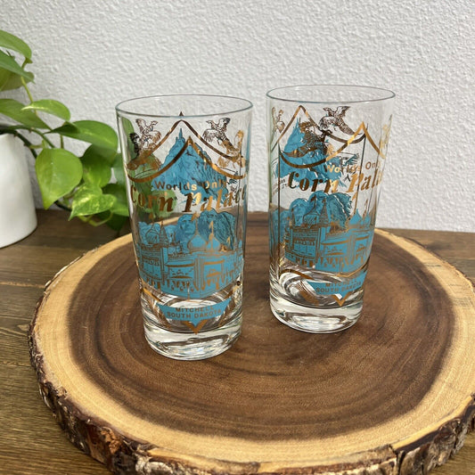 Worlds Only Corn Palace Advertisement Glass Cups, Mitchell, South Dakota Vintage