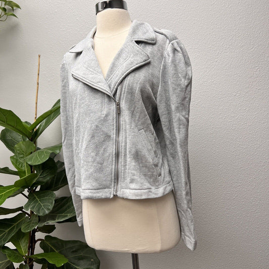 LC Lauren Conrad Gray Cropped Moto Sweatshirt Jacket Size Large