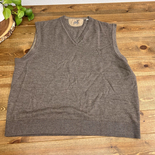 Raffi 100% Merino Wool Sweater Vest Mens Size XXL Brown V Neck Pullover