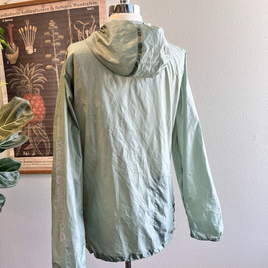 New Balance Windbreaker Gorpcore Packable Hood Jacket Sage Green Zip Womens L