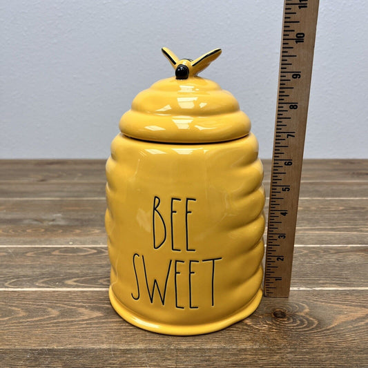 Rae Dunn BEE SWEET Hive Ceramic Large Farmhouse Canister Cookie Jar Yellow