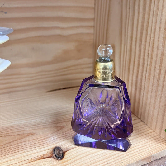 Made In Czechoslovakia Purple Cut Glass Perfume Bottle Stopper Vintage