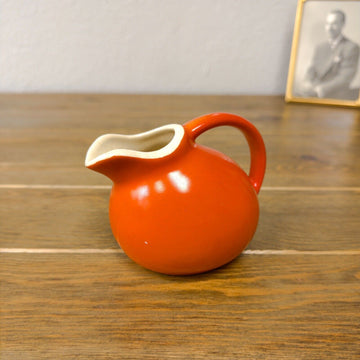 Vintage Tomato Red Small Ball Ceramic Pitcher / Creamer Retro Mid Century Modern