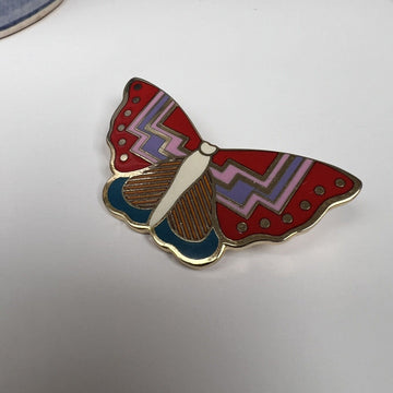 Vintage RARE Laurel Burch Papillon Brooch Pin Butterfly Enamel Gold Tone Vibrant