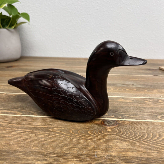 Hand Carved Wooden Duck Ironwood Art Decoy Water Bird Figurine