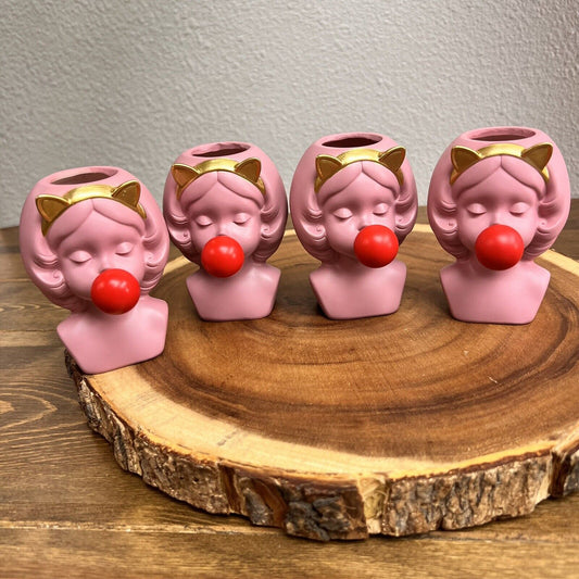 Blowing Bubbles Pink Girls Vase Creative Decoration Ornament Art  Set Of 4