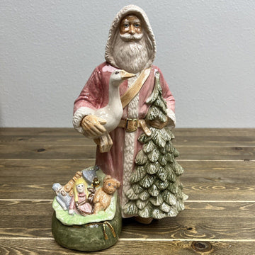 Vintage Concolino Pink Santa With a Goose Figurine Ceramic