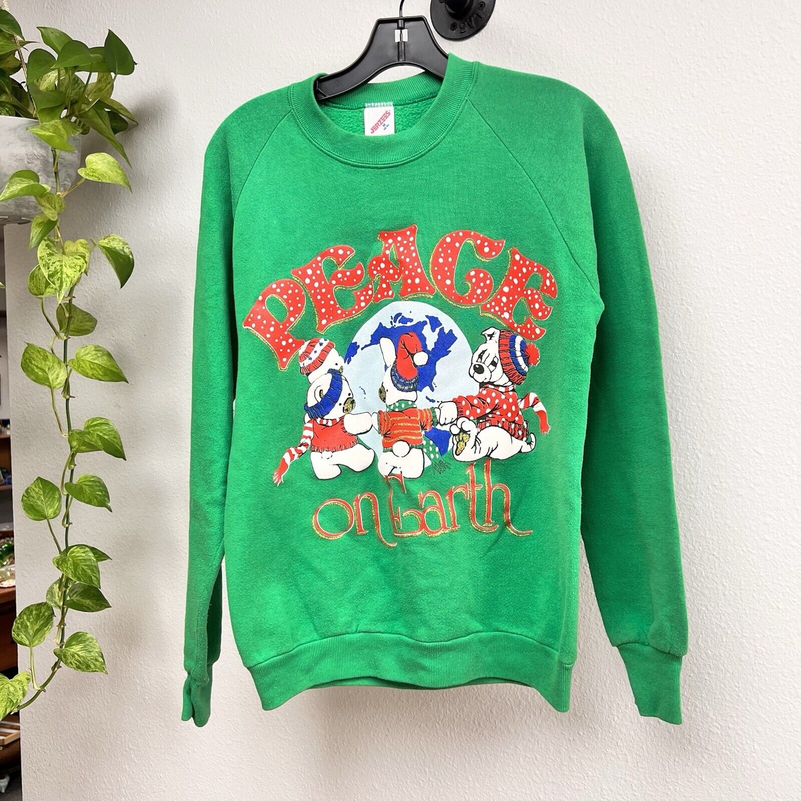 Jerzees Holiday Sweatshirt Womens M Season's Greetings Bear Christmas Vintage