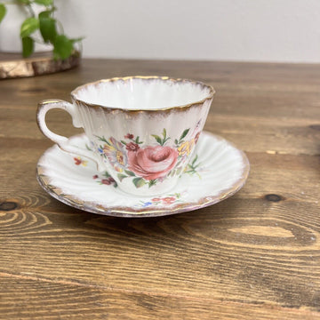 Vintage England Gladstone Bone China Tea Cup & Saucer Pink Rose OVER 80 YEARS