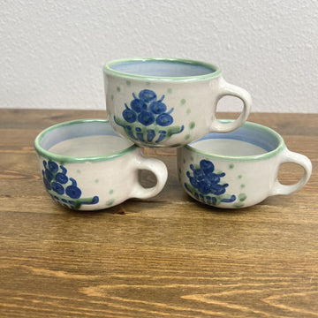 Set of 3 M. A. Hadley Pottery Blueberry Bouquet Tea Cups - Excellent-Hand Paint