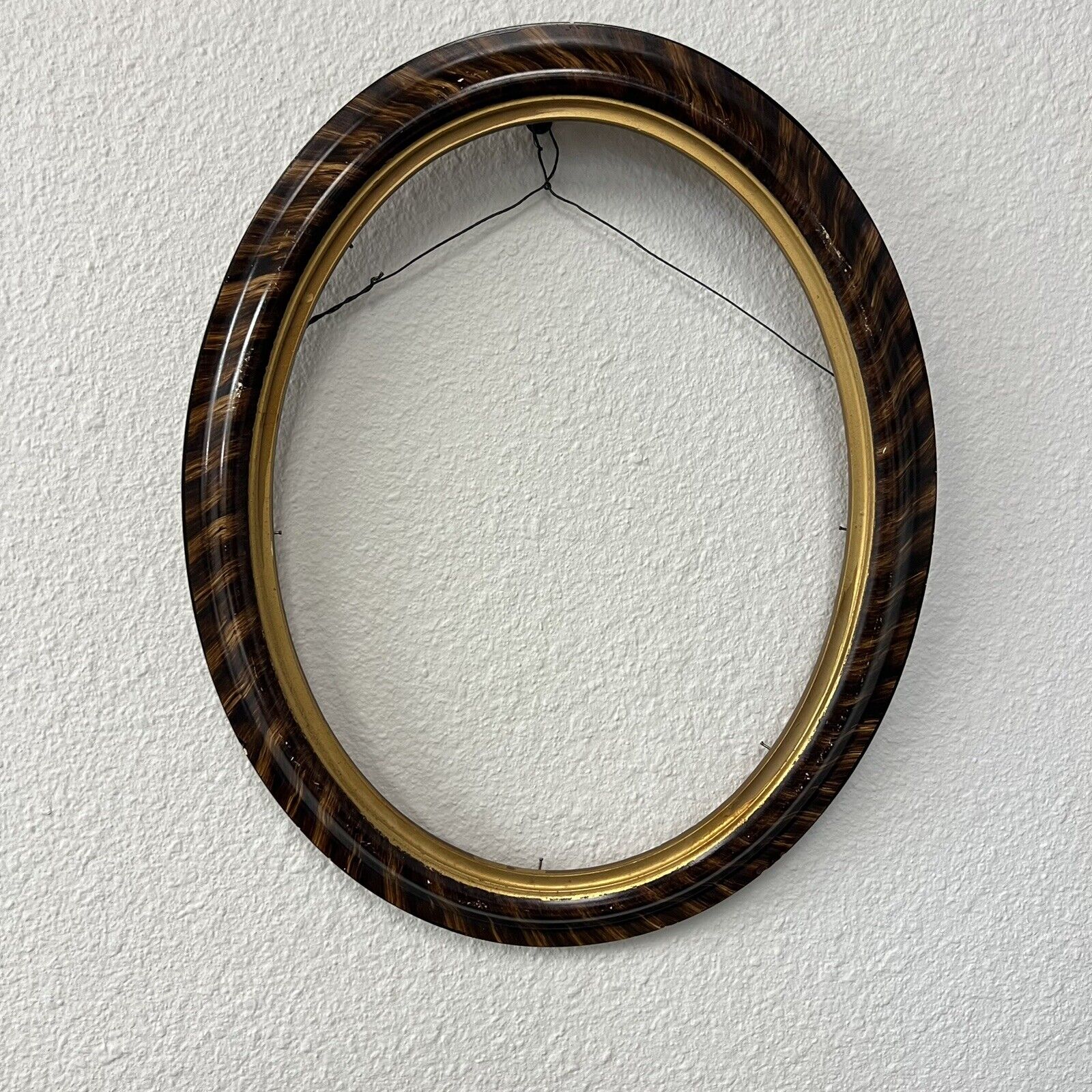 Vintage Tiger Wood Oval Picture Frame For Convex Bubble Glass 16”x12”