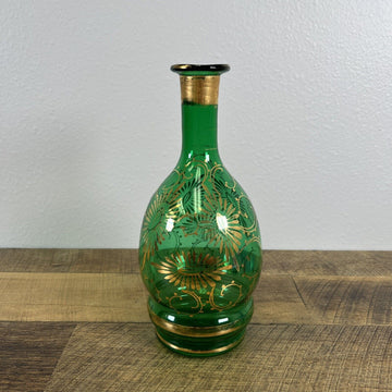 Vintage Cristallerie Emerald Green & Gold Decanter  Bottle Floral