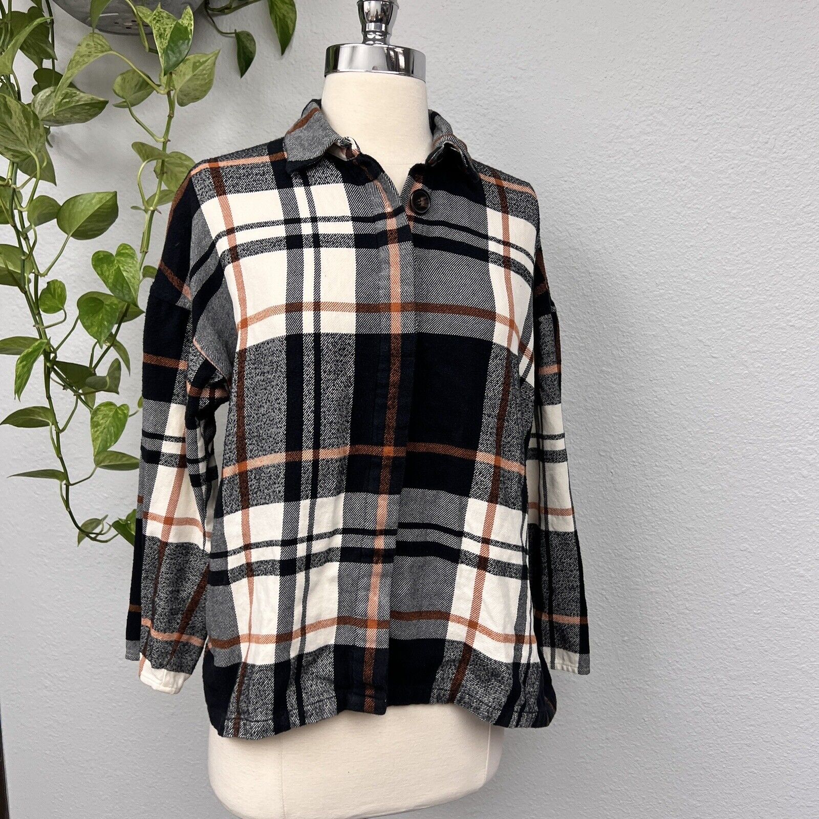 Madewell Flannel Bromley Boxy Shirt Hidden Button Front XS