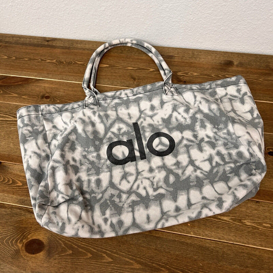 ALO Yoga Gray Tie Dye Large Cotton Canvas Shopper Tote GymBag Reusable Authentic