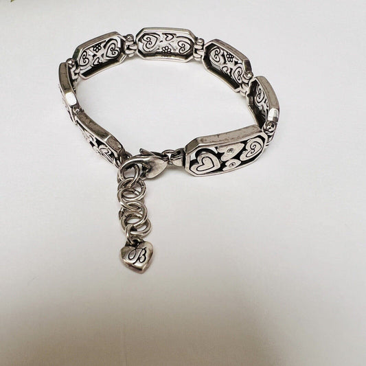 Brighton Go Lightly Link Bracelet Hearts Silver Plated Crystals Retired