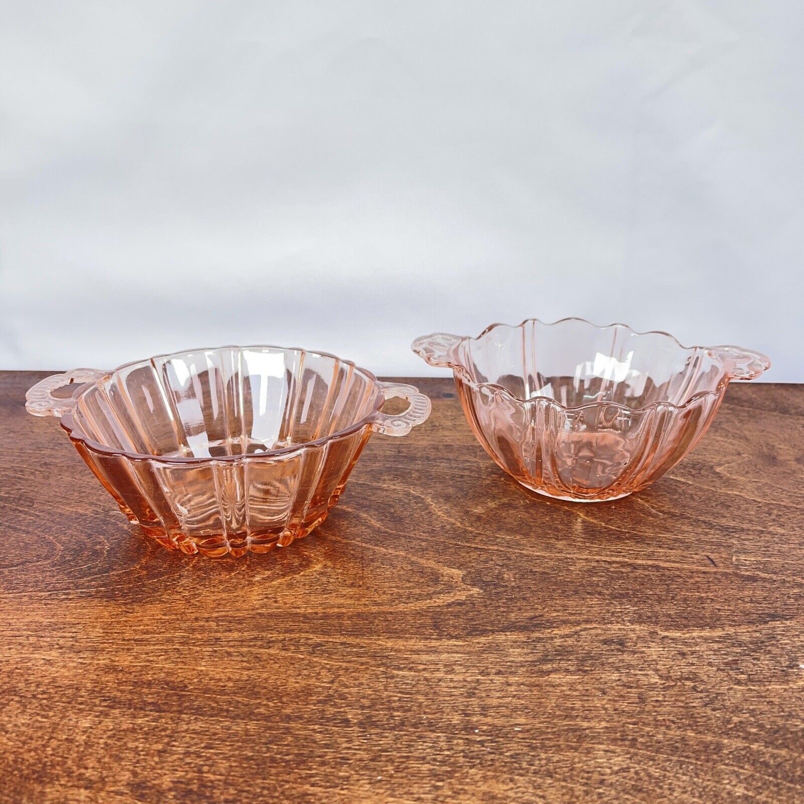 Vintage Pink Depression Glass Candy Nut Bowl Clear Handles Se Of 2