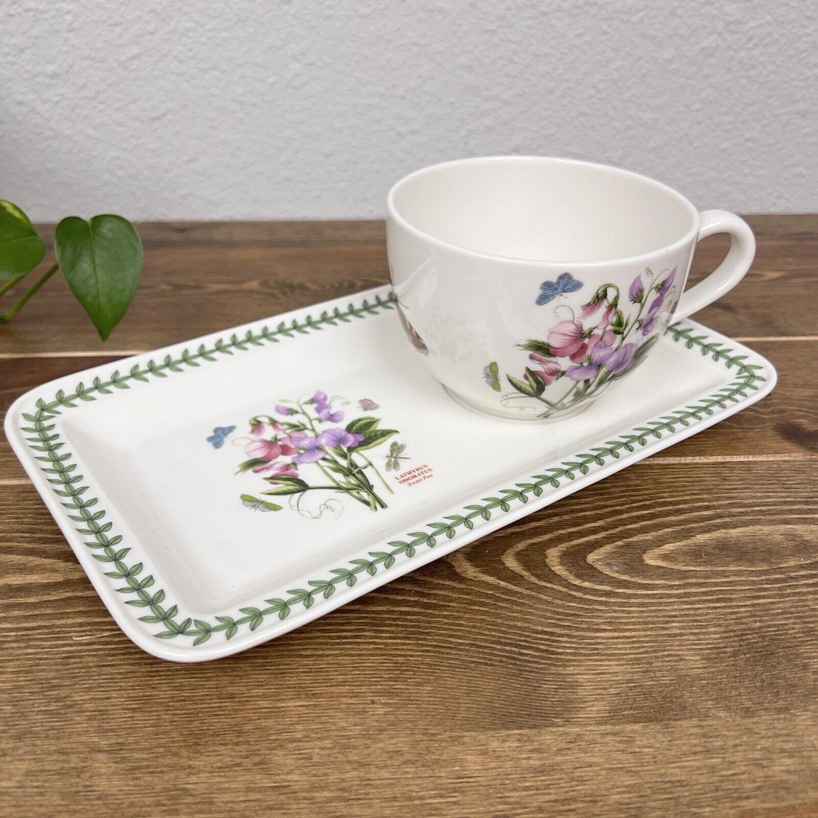 Portmeirion Botanic Garden Porcelain Soup Cup (20 oz) & Sandwich Set - Sweet Pea