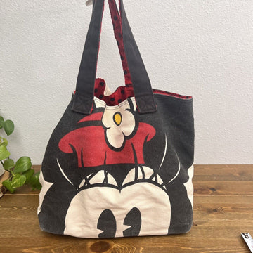 Disney Store Large Canvas Tote Bag Minnie & Mickey Big Eyes Red Polka Dot Lining