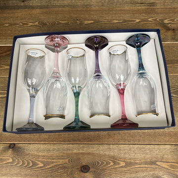 CRISTAL 3A Multicolored Cordial Wine Glasses  MADE IN ITALY - NIB Set of 6