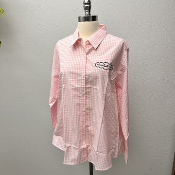 Nothing Bundt cakes Women’s Button Down Shirt Pink & white Sz XLARGE