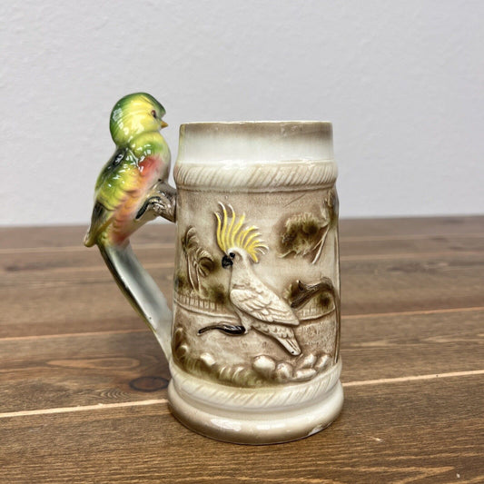 Vintage Collectible Mug with Colourful Parrot Handle 6” Hand Painted Art Peace