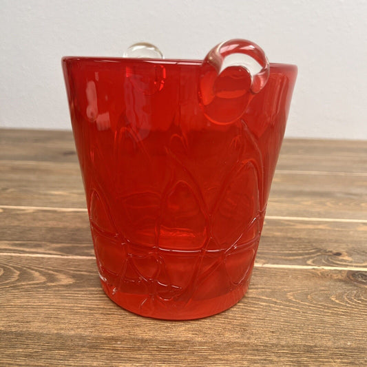 Unique Vintage Hand Blown Glass Ice Bucket - Red Ice Bucket