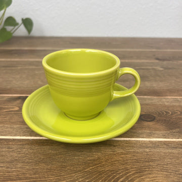 Fiestaware Mug Cup & Saucer Lemongrass Yellow/Green Fiesta Set USA Vintage