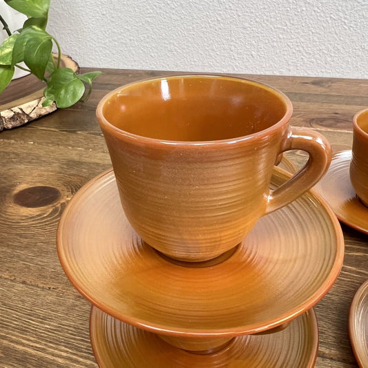 Vintage NEW Arcopal France Set of 6 Cup & Saucer Volcan Rustic Brown