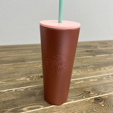 Starbucks Tumbler Rose Gold Cup 24oz Stainless Steel Embossed Pink Glitter