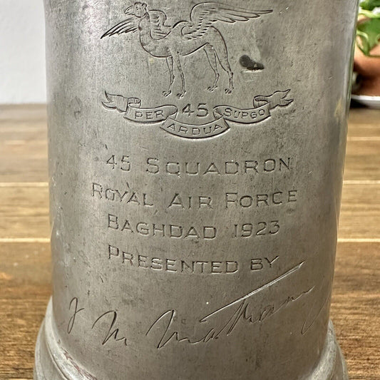 RAF - Royal Air Force in Baghdad 45 Sq. PAGE KEEN & PAGE Silver Antique 1923 Mug