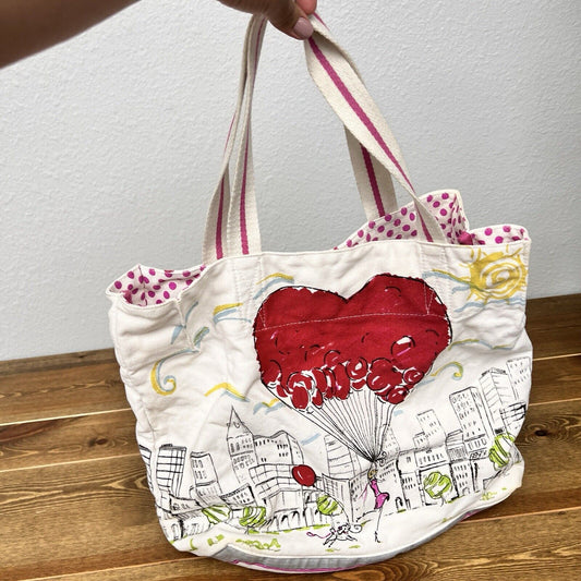 Brighton Free Your Heart & Red Balloons Colorful Cotton  Tote Bag & Carryall