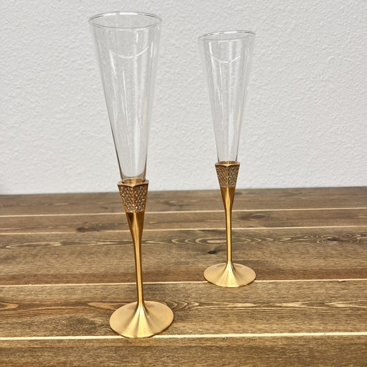 Waterford Crystal Lismore Diamond Gold Toasting Flutes Set Of 2