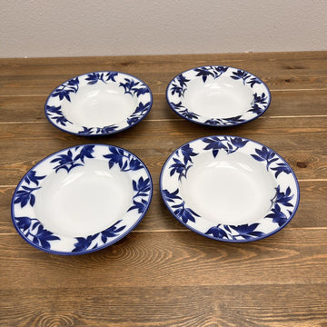 PIER 1 Ming Rimmed Soup Pasta Bowl Cobalt Blue & White Porcelain Set of 4