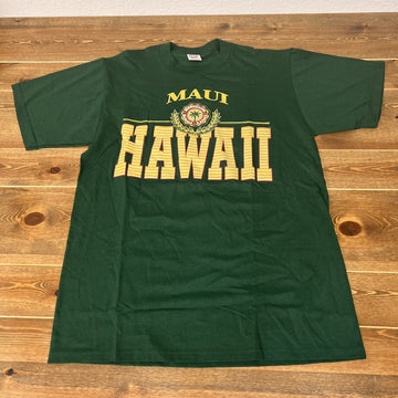 Vintage Maui T Shirt Green Sz L Hawaii Made In USA 90s Travel Cotton
