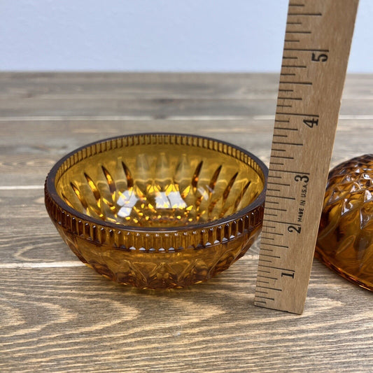 Beautiful Amber Glass Candy Dish 5" Diameter Acorn Style Brass Knob