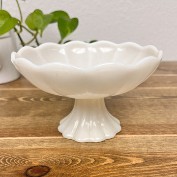 Anchor Hocking Fire King White 1950's Tall Scalloped Pedestal Compote