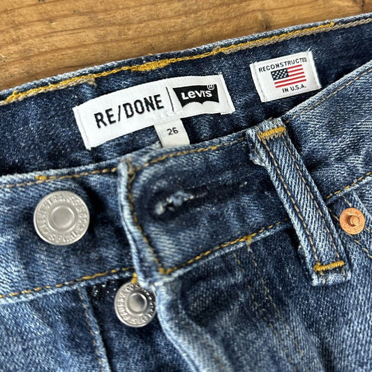 RE/DONE Levi's x Ford Jean Shorts 26 Patches Indigo Reconstructed Retails