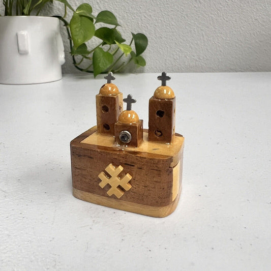 Vintage Jerusalem Cross Wooden Box Mini with Rosary rustic primitive