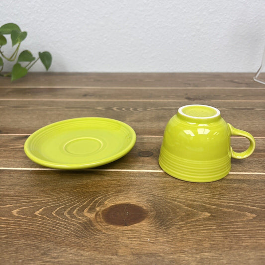 Fiestaware Mug Cup & Saucer Lemongrass Yellow/Green Fiesta Set USA Vintage