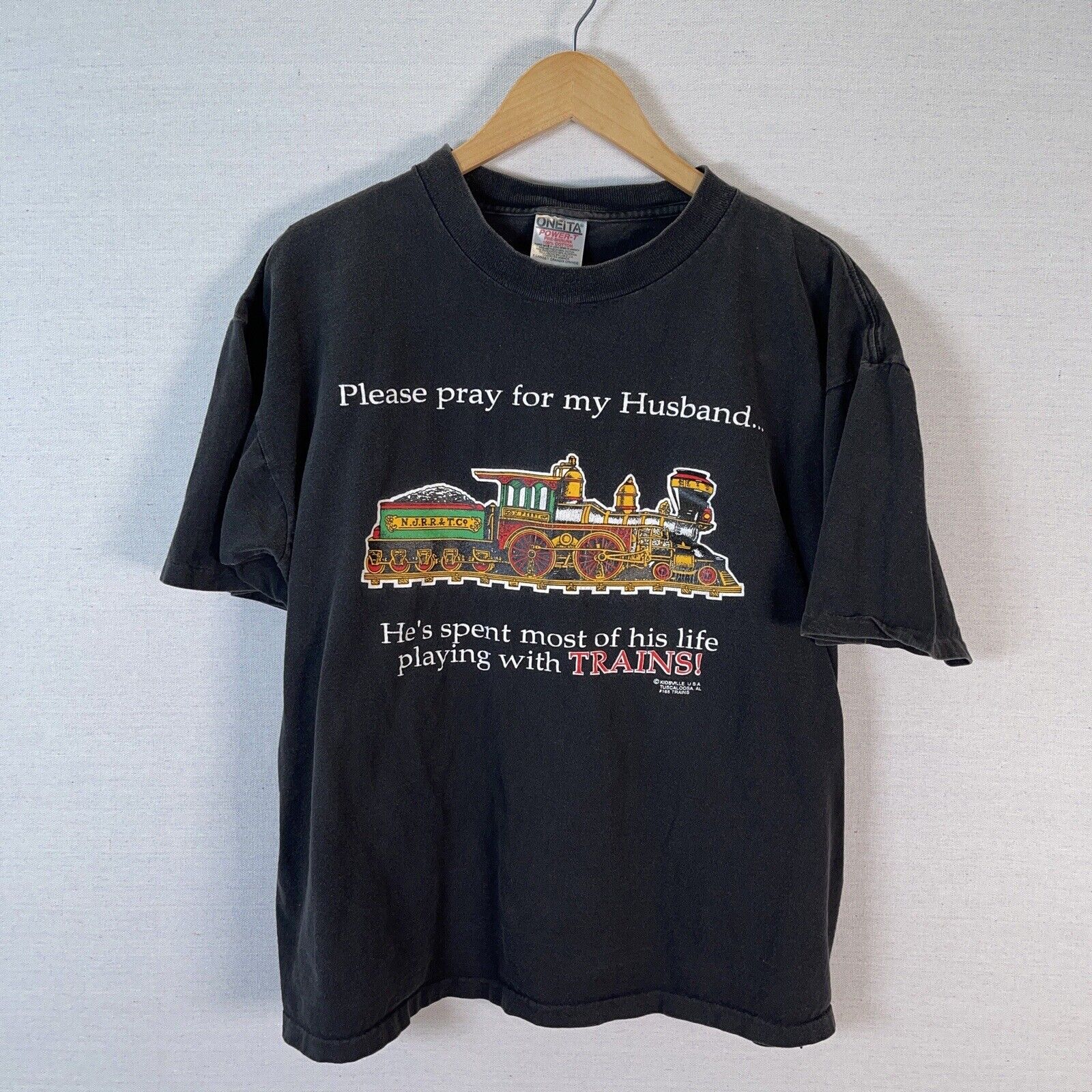 Vintage T-Shirt Kidsville USA #165 Pray for My Husband Play with Trains XL
