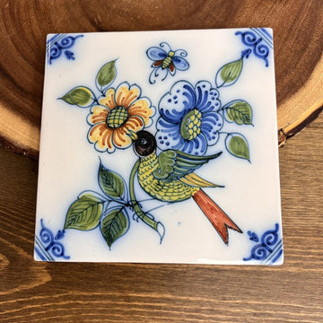 Unique TILE MAKKUM Tichelaar Delft blue & Yellow Holland bird