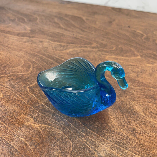 VTG Blue Glass Swan Bird Open Jewelry Trinket Cellar Decoration