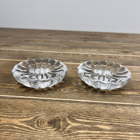 Heavy Clear Glass Tea Light Candle Holder Set Of 2